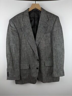 Foreman & Clark 100% Silk Black Tween Herringbone Blazer Button Jacket 40